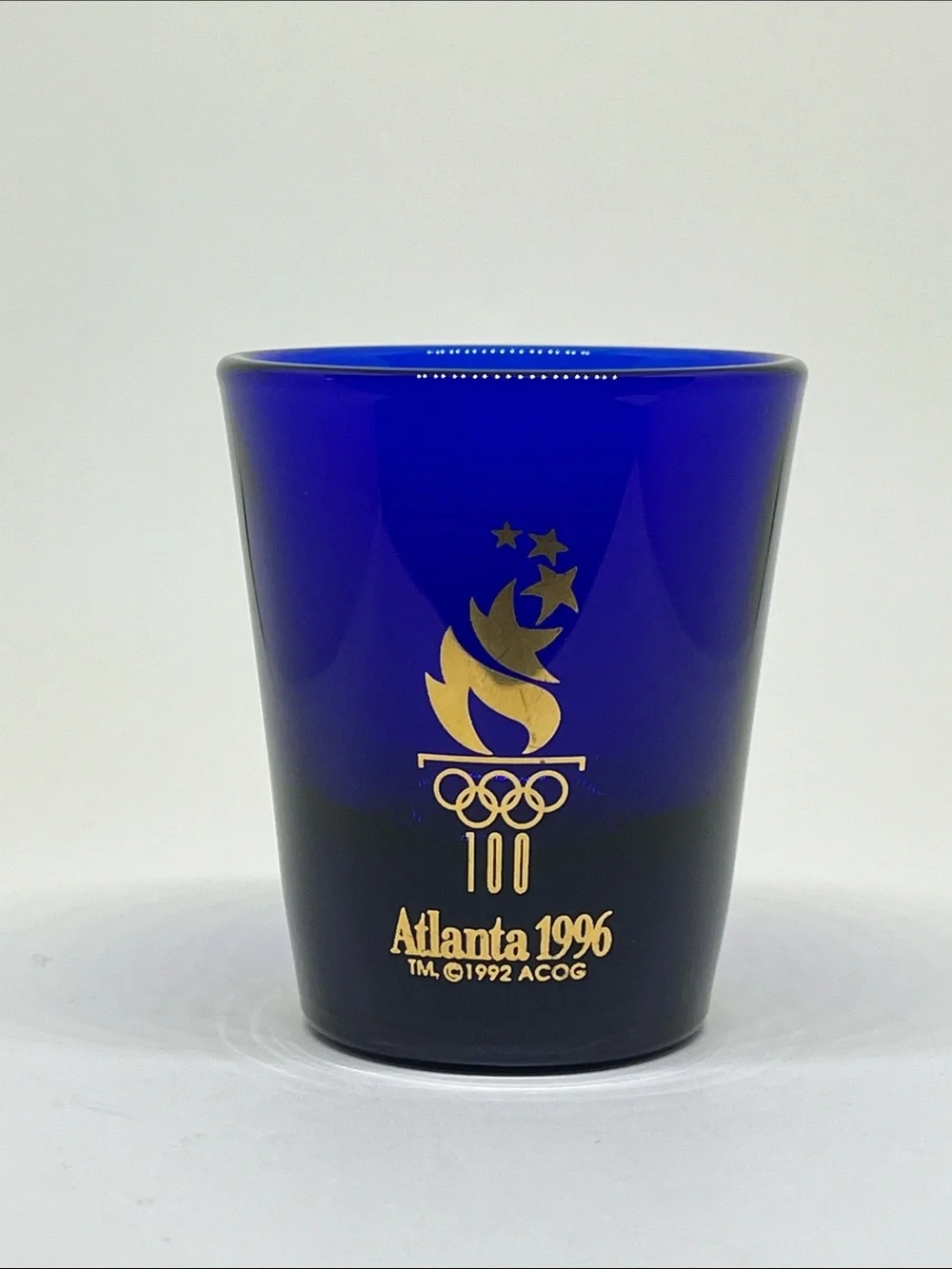 Atlanta 1996 Commemorative Cobalt Blue Shot Glass